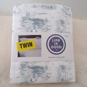 Life Is Good Vintage Style Printed Winnie & Piglet TWIN Sheet Set New Berkshire